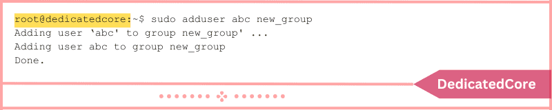 adduser command to include user in group