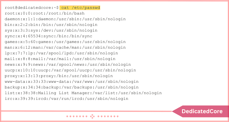 system outputs entire file with all the users on the system