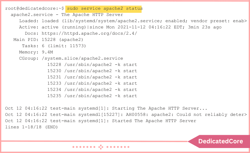 checking if apache service is running in ubuntu