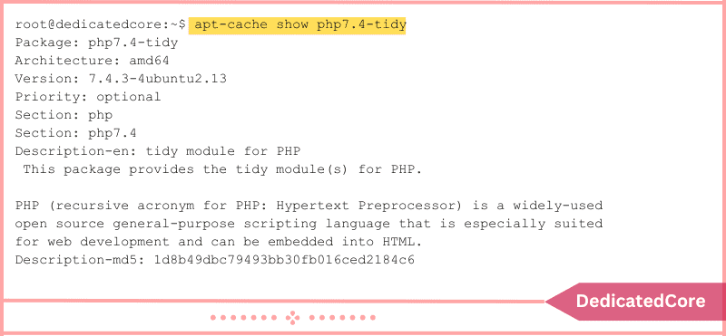 checking package details using apt cache