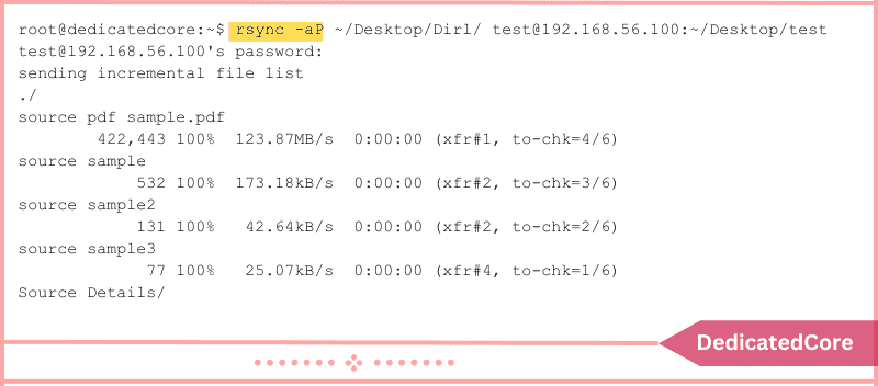 run command to sync and check the status transfer