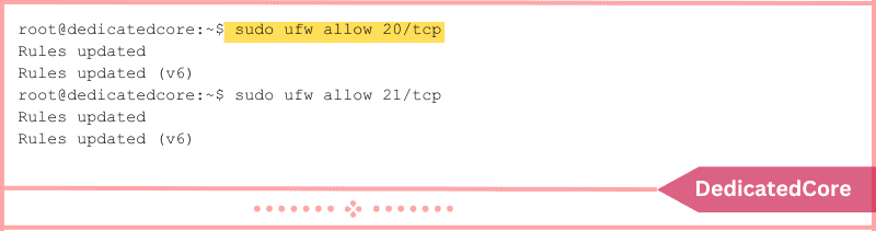 sudo ufw allow command to configure firewall