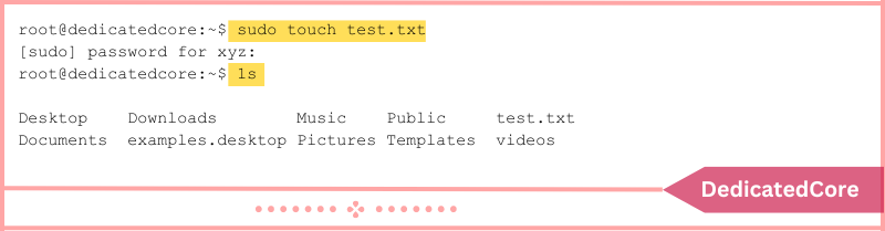 touch command displays output