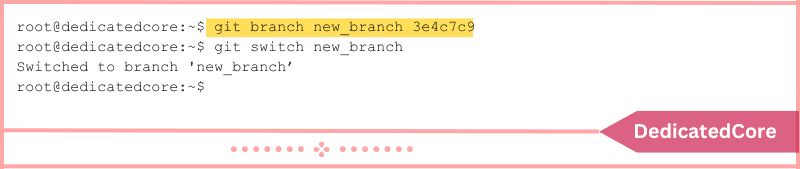 displays an example branch create from commit