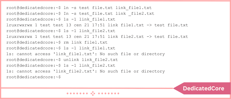 Use rm or unlink command to delete a symbolic link