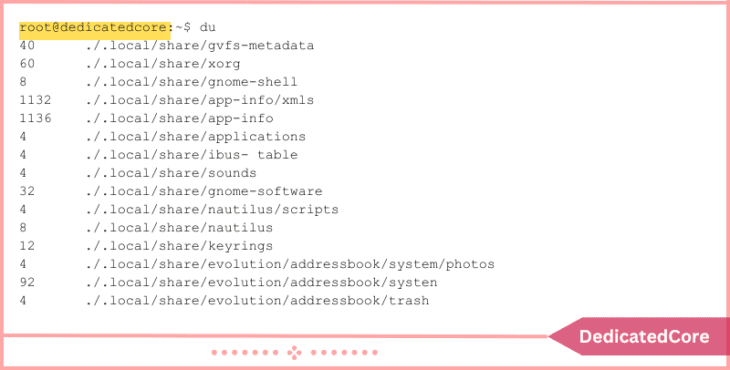 display size of directory using du command