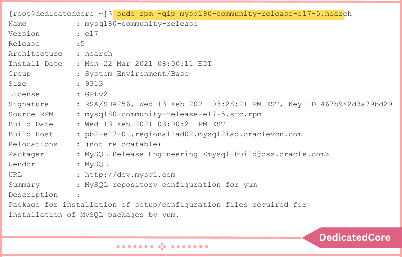 output displaying package information before installing