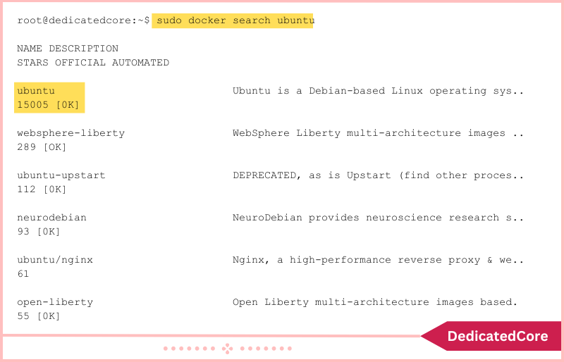 search for docker hub images on ubuntu