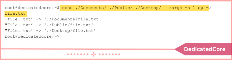 cp command to copy given files to each directories