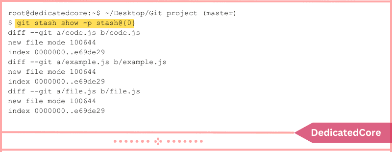 command displays tracked files from specified stash