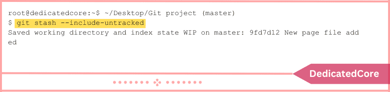 option instructs git to stash untracked files