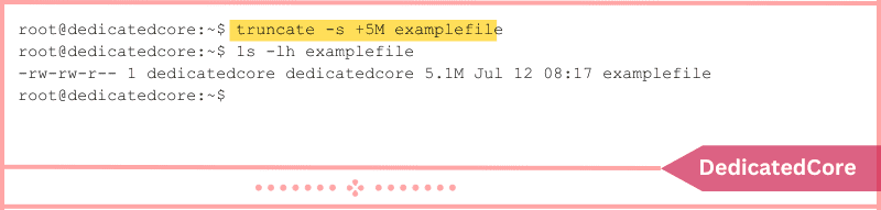 truncate command to increase file size