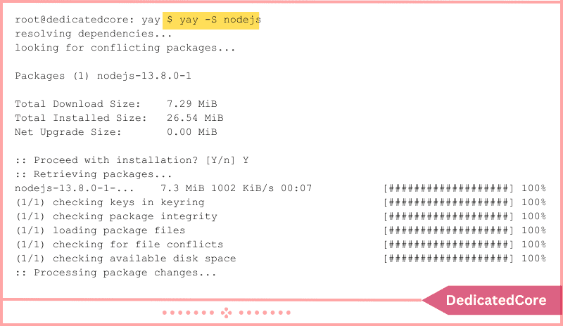 use the syntax to install package using yay