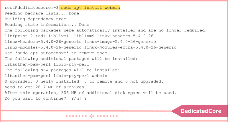 sudo apt install webmin command