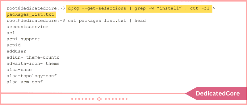 text file of list intsalled packages