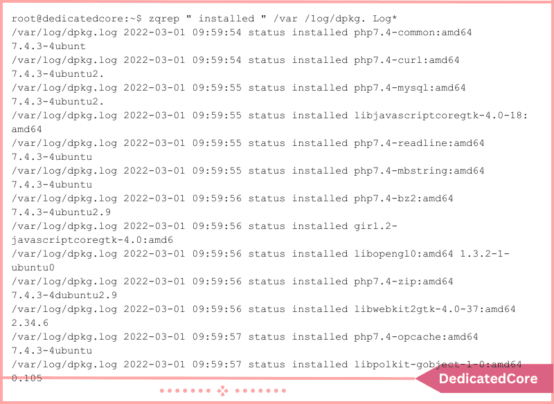 list of installed packages by date and time