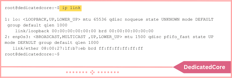 ip link terminal output