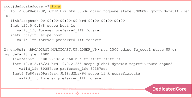 ip a terminal output