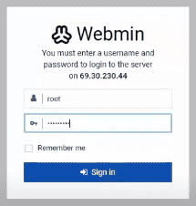 webmin login page