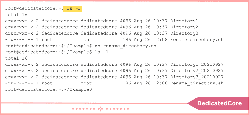 using ls command verify name change