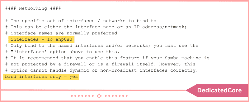 use networking subsection to configure network interfaces