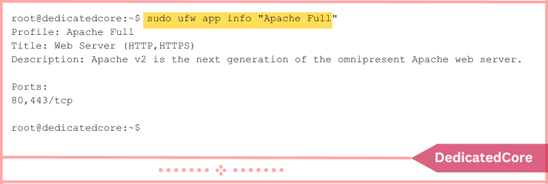 check ports of apache profile in ufw