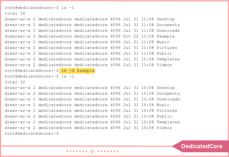 removing emprty directory using rm command