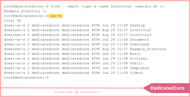 renaming directory with find command