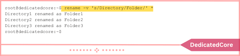 using rename command to change multiple directory names