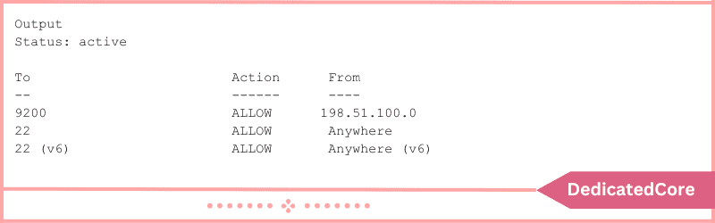 output sudo ufw command to secure elasticsearch