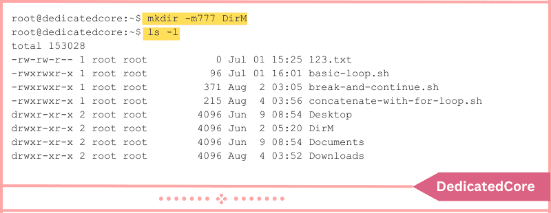 command to set permissions when making directory