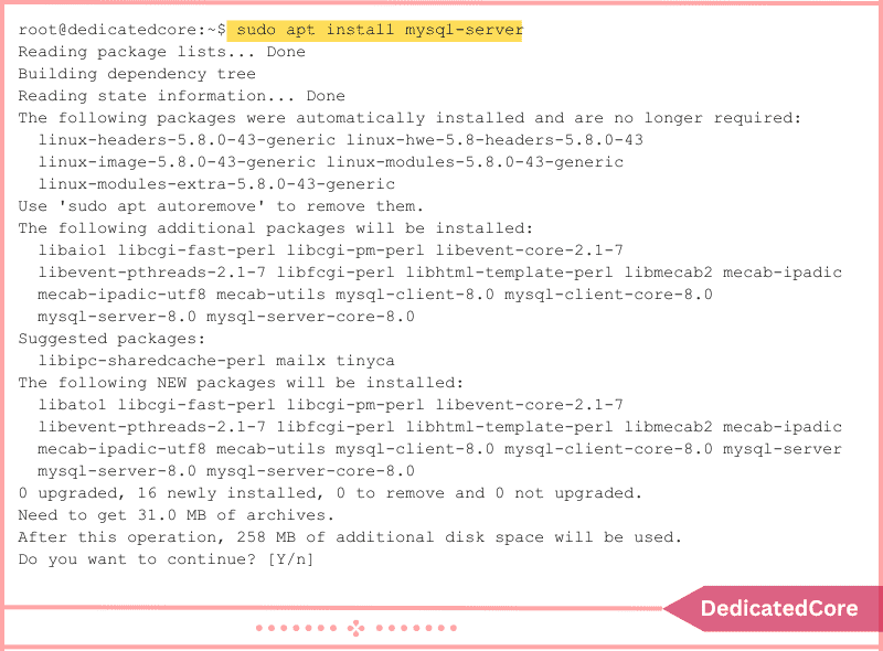 command to install mysql