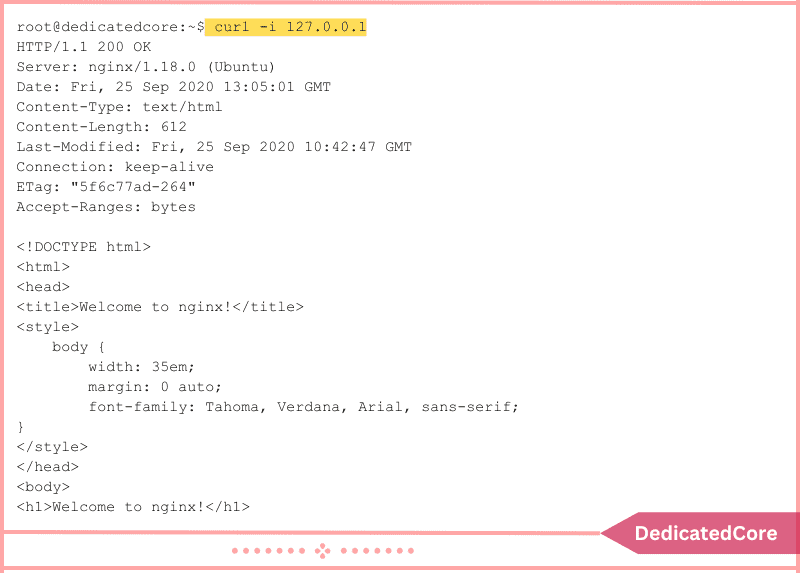 system display nginx welcome page