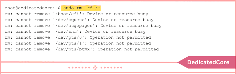 command removes content inside root directory