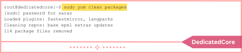 command to clear cache yum packages