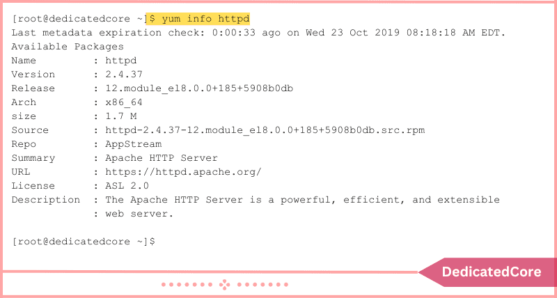 output display details of particular package